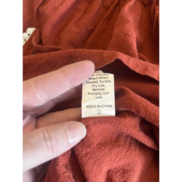 Girls Fall Dress Embroidered Faux Jumper Rust + Bl & Wh Sleeve, Cute Fit 4/5 - Picture 5 of 12